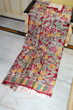 Hand Batik Printed Soft Bishnupuri 2ply Pure Silk Saree in Light Beige, Dark Red and Multicolored