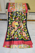 Kalamkari Printed Soft Bishnupuri 2ply Pure Silk Saree in Beige, Red, Black and Multicolored