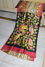 Kalamkari Printed Soft Bishnupuri 2ply Pure Silk Saree in Beige, Red, Black and Multicolored