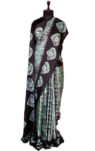 Printed Soft Crepe Silk Saree in Mint Green and Black