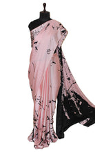 Printed Soft Crepe Silk Saree in Pastel Pink and Black in Abstract Prints