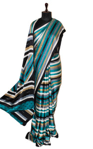 Printed Soft Crepe Silk Saree in Black, Off White, Gray, Brown and Rama Green