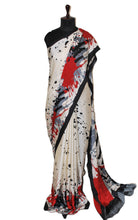 Printed Soft Crepe Silk Saree in Off White and Multicolored in Abstract Prints