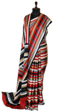 Printed Soft Crepe Silk Saree in Red, White and Multicolored in Abstract Prints