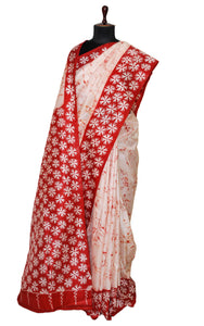 Hand Batik Pure Silk Saree in Beige and Brick Red