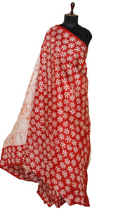 Hand Batik Pure Silk Saree in Beige and Brick Red