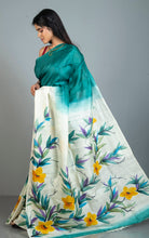 Hand Batik Pure Silk Saree in Teal Green, Off White and Multicolored