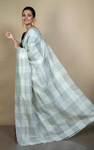Half and Half Soft Bishnupuri Designer Katan Silk Saree in Off White, Black and Dark Red