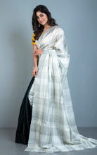 Half and Half Soft Bishnupuri Designer Katan Silk Saree in Off White and Black
