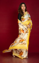 Hand Batik Pure Silk Saree in Yolk Yellow, Off White and Multicolored