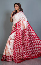 Hand Batik Pure Silk Saree in Off White and Brick Red