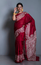 Handwoven Soft Printed Pure Silk Saree in Maroon and Off White