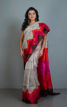 Handwoven Soft Printed Pure Silk Saree in Off White, Dark Brown and Multicolored