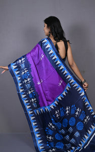 Printed Soft Semi Gicha Silk Saree in Purple, Dusky Blue and Multicolored