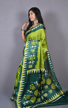 Printed Soft Semi Gicha Silk Saree in Avocado Green, Gable Green and Multicolored