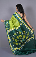 Printed Soft Semi Gicha Silk Saree in Avocado Green, Gable Green and Multicolored