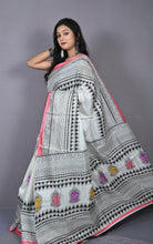Printed Soft Semi Gicha Silk Saree in Off White, Rosy Peach and Multicolored