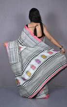 Printed Soft Semi Gicha Silk Saree in Off White, Rosy Peach and Multicolored
