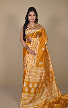 Printed Soft Semi Gicha Silk Saree in Cadium Orange and Off White