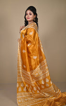 Printed Soft Semi Gicha Silk Saree in Cadium Orange and Off White