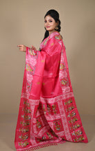Printed Soft Semi Gicha Silk Saree in Warm Pink, Off White and Multicolored