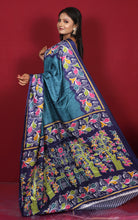 Printed Soft Semi Gicha Silk Saree in Gray Blue, Navy Blue, Off White and Multicolored