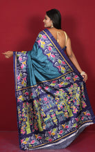 Printed Soft Semi Gicha Silk Saree in Gray Blue, Navy Blue, Off White and Multicolored