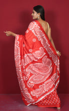 Printed Soft Semi Gicha Silk Saree in Red and Off White