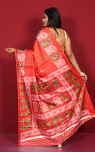 Printed Soft Semi Gicha Silk Saree in Sunset Orange, Off White and Multicolored