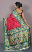 Printed Soft Semi Gicha Silk Saree in Red, Green and Multicolored