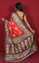 Printed Soft Semi Gicha Silk Saree in Red, Brown, Off White and Multicolored