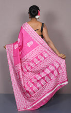 Printed Soft Semi Gicha Silk Saree in Brilliant Rose Pink and Off White