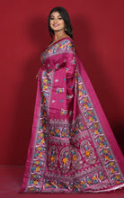 Printed Soft Semi Gicha Silk Saree in Magenta, Off White and Multicolored