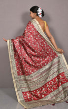 Printed Soft Semi Gicha Silk Saree in Brick Red, Black and Beige