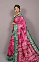 Printed Soft Semi Gicha Silk Saree in Cranberry, Patina Green and Multicolored