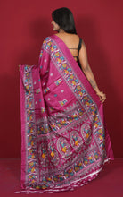 Printed Soft Semi Gicha Silk Saree in Magenta, Off White and Multicolored