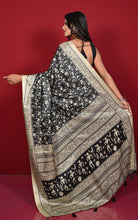 Printed Soft Semi Gicha Silk Saree in Black and Beige