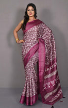 Printed Soft Semi Gicha Silk Saree in Twilight Lavender and Off White