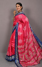 Printed Soft Semi Gicha Silk Saree in Wild Watermelon and Resolution Blue