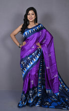 Printed Soft Semi Gicha Silk Saree in Purple, Dusky Blue and Multicolored