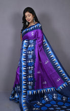 Printed Soft Semi Gicha Silk Saree in Purple, Dusky Blue and Multicolored