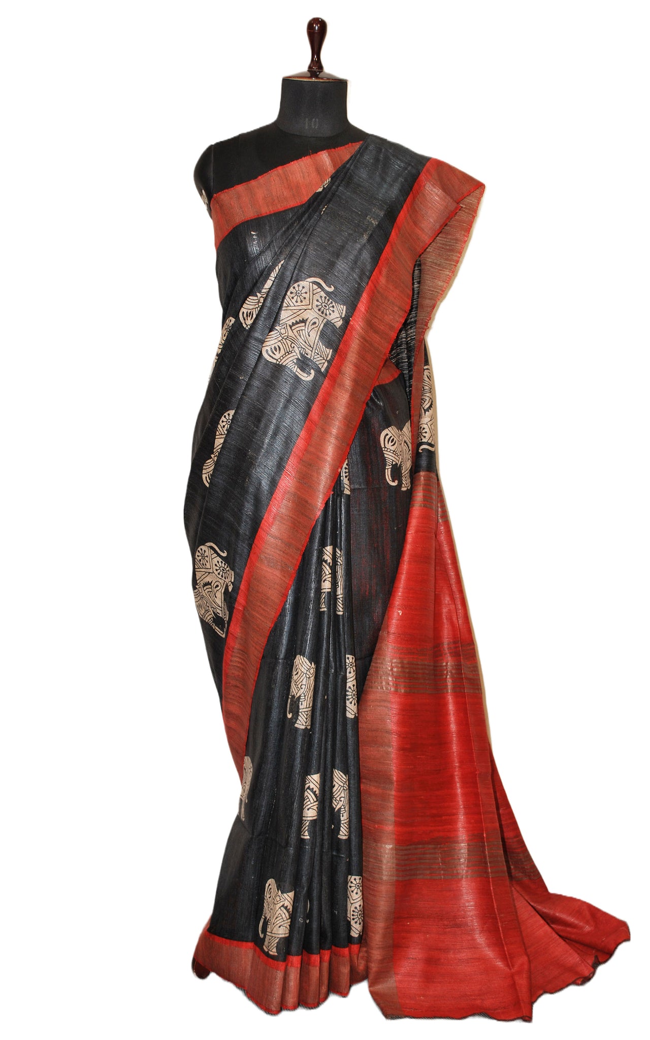 Elegant Hand Block Printed Moonga Tussar Silk Saree – India1001.com