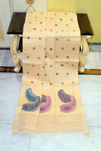 Handwoven Pure Cotton Bengal Jamdani Saree in Peach Yellow and Multicolored