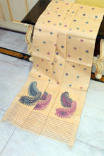 Handwoven Pure Cotton Bengal Jamdani Saree in Peach Yellow and Multicolored