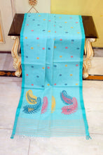 Handwoven Pure Cotton Bengal Jamdani Saree in Blizzard Blue, Medium Turquoise and Multicolored
