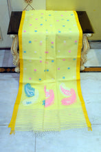 Handwoven Pure Cotton Bengal Jamdani Saree in Pastel Yellow, Golden Yellow and Multicolored