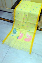 Handwoven Pure Cotton Bengal Jamdani Saree in Pastel Yellow, Golden Yellow and Multicolored