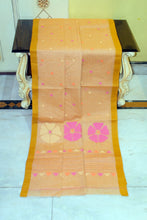 Handwoven Pure Cotton Jamdani Saree in Harvest Gold, Mustard Brown and Multicolored