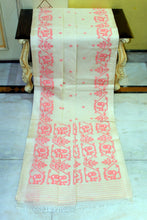 Premium Quality Hand Work Cotton Dhakai Jamdani Saree in Ivory, Off White and Light Carmine Pink