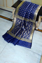 Belpata Nakshi Resham Muslin Jamdani Saree in Navy Blue and Gold